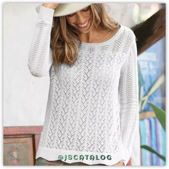 Pointelle Lightweight Knit Linen Pullover Sweater - Picture 5 of 6